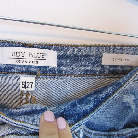 Judy Blue Jeans Distressed Light Blue Skinny Fit Ankle Raw Hem Denim Womens 27 - Picture 4 of 6
